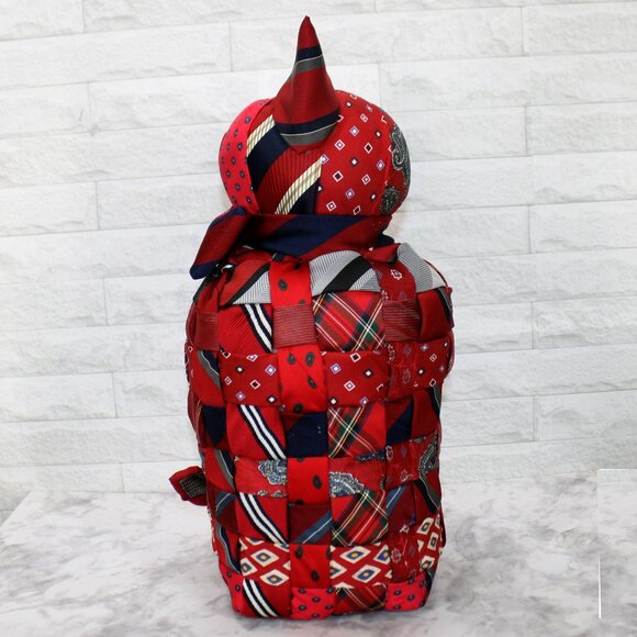 HAND CRAFTED Cat Necktie Upcycled Stuffed Decor Patchwork Feline Large Red - Picture 6 of 13